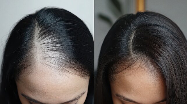 Close up view of hair thinning and scalp visibility showing hair loss progression in a natural style