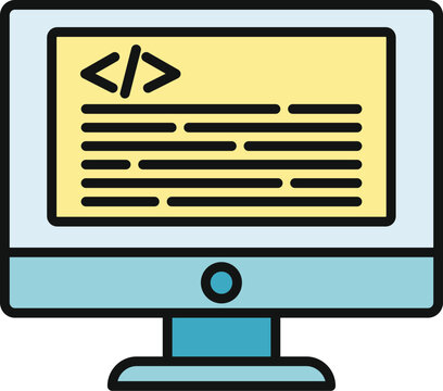 Computer monitor showing source code for software and web development icon