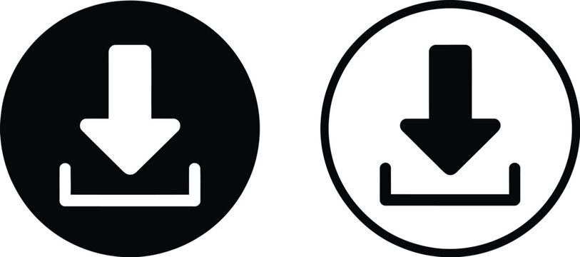 Download icon with simple flat install symbol for software, files, applications, and user interface design