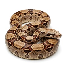 Obraz premium Boa constrictor snake coiled on white background with constrictor, wildlife
