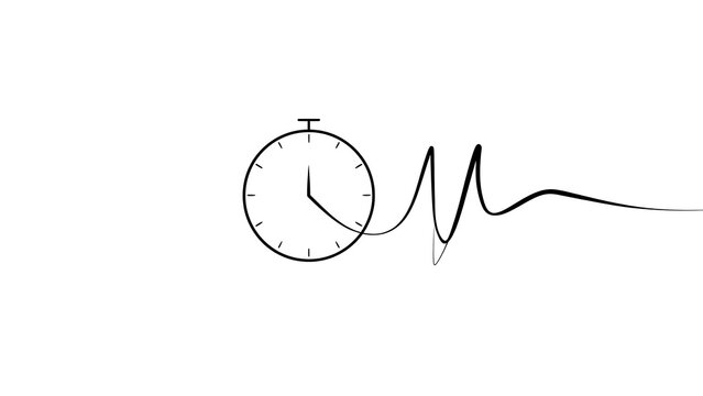 Stopwatch with wavy line on white background.
