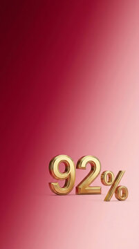 Golden 92 percent symbol on a soft pink to deep red gradient, symbolizing finance, achievement, or a score, with free space for text.