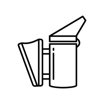 Simple line drawing of a bee smoker.
