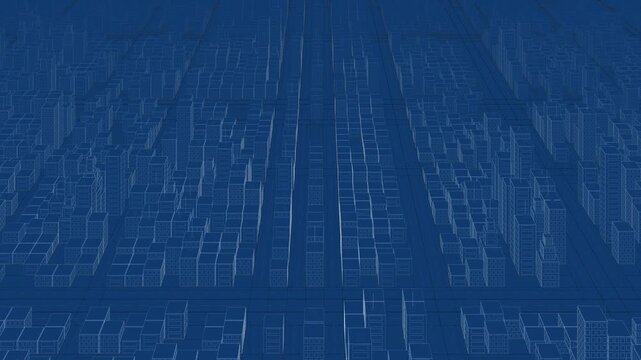 abstract isometric blueprint city grid rotating, urban development and architectural planning, loopable technical animation