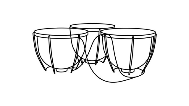 Three timpani drums on white background.