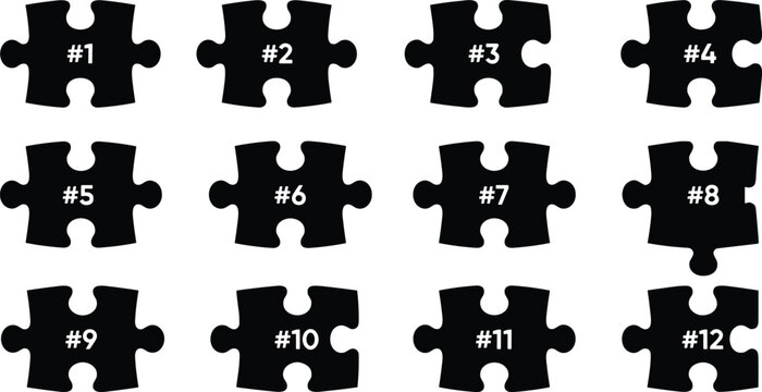 Set of numbered puzzle piece icons for business logic strategy parts layout options game flat vector illustration