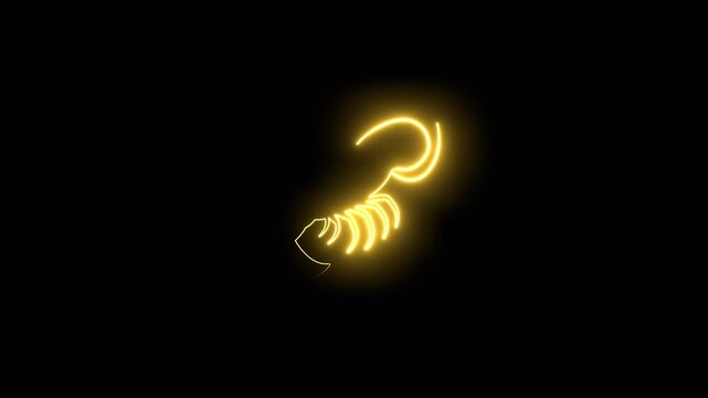 Large prawn shrimp, drawn by graphic lines. Element for a menu of fish restaurants, for packaging in markets and in stores. Healthy seafood concept. Neon glowing.