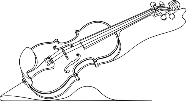 Violin line art illustration on white background.