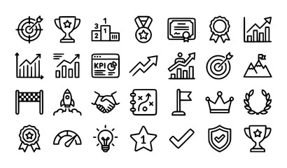 Fototapeta premium Minimalist Success and Growth Outline Icon Collection Editable Stroke Vector for Business Infographics