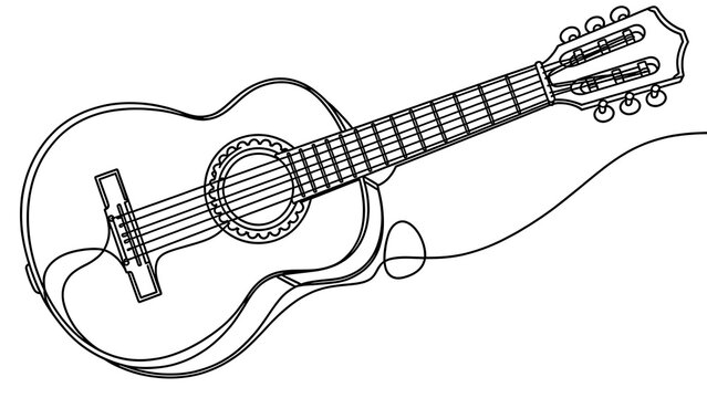 Acoustic guitar line art on white background.