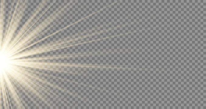 Shining Sun Burst with Flash and Sparkle, Bright Transparent PNG Glow Effect, Abstract Light Illustration for Modern Graphic Background Design