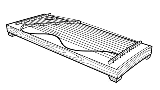 white background vintage musical instrument zither illustration.
