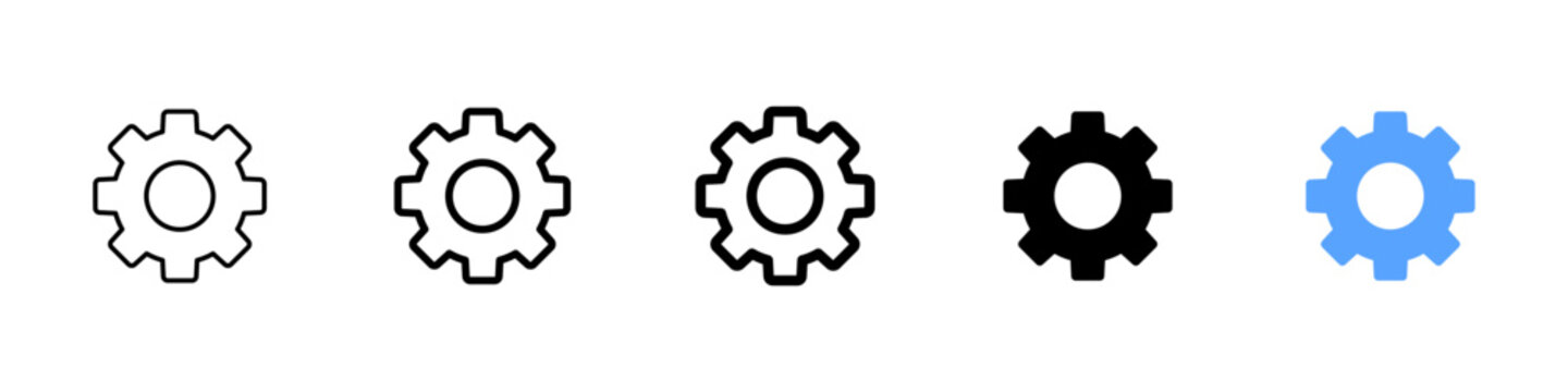 Settings icon. Gear symbol. Simple pictogram for configuration, options, system control, tools, preferences, app setup and technical adjustment.