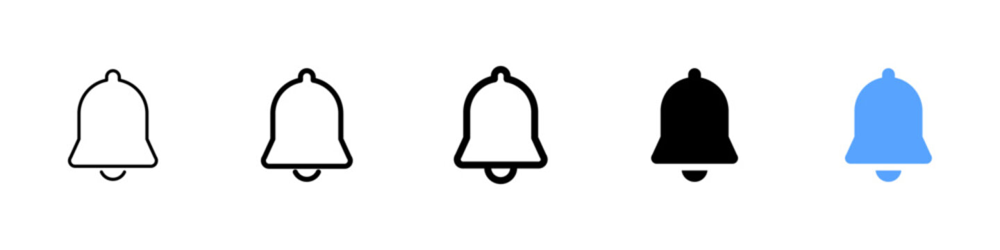 Notification bell icon. Alert symbol. Simple pictogram for reminder, alarm, message notification, app update, warning, ring, announcement and user interface notice.