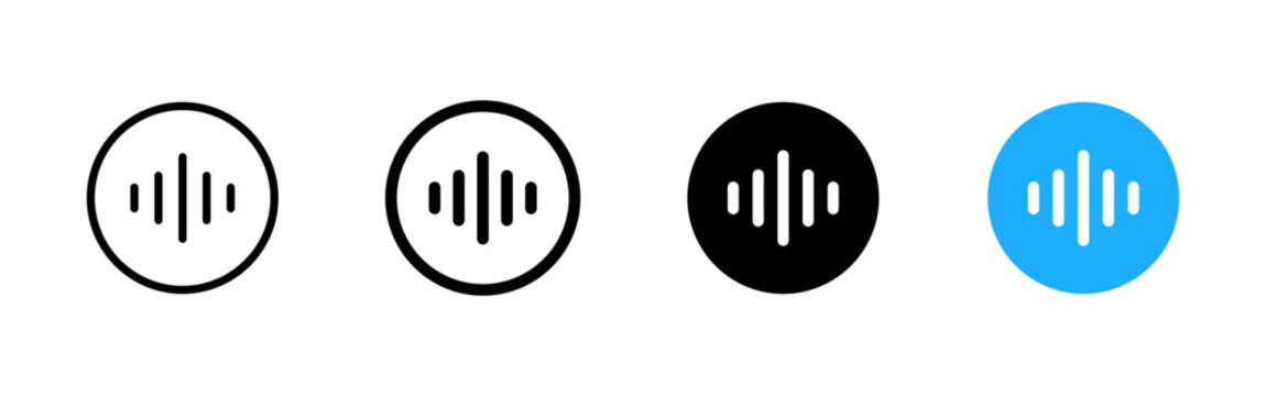 Audio waveform icon. Sound voice symbol. Simple pictogram for voice recording, equalizer, speech signal, music frequency, podcast, media player and sound wave design.