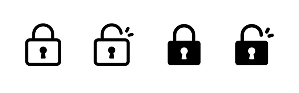 Lock and unlock icon. Security access symbol. Simple pictogram for password protection, privacy, safe login, open access, encryption and digital security.