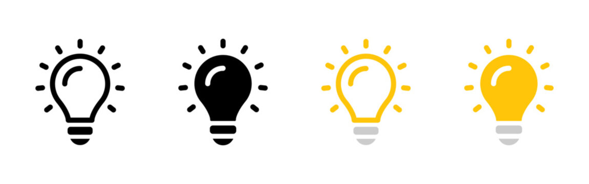 Light bulb icon. Idea symbol. Simple pictogram for innovation, creativity, inspiration, solution, energy, invention, brainstorming and smart thinking concept.