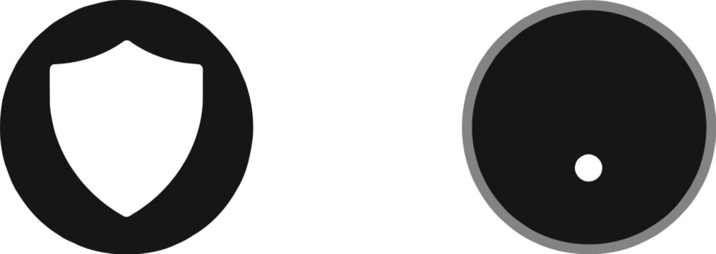 Simple black shield and circle icons for security and protection design