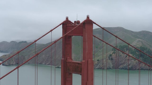 Golden Gate Bridge Tower On Stormy Day - Medium, Aerial Shot