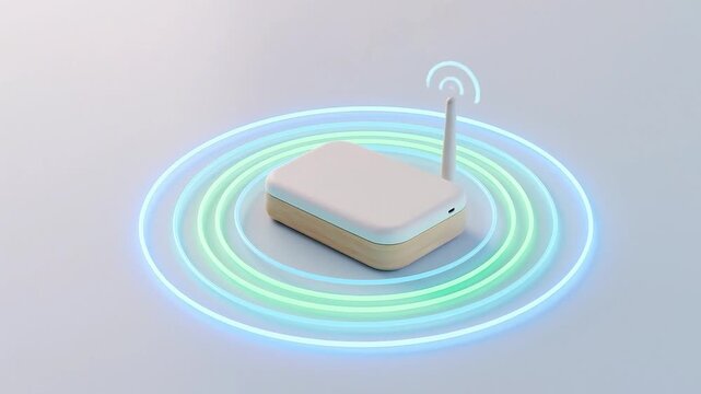 3D Minimalist Wireless Router with Wifi Signal Waves Animation Motion Graphic Videos