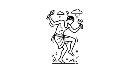 Obraz premium A line art illustration of a tribal person dancing in the rain.