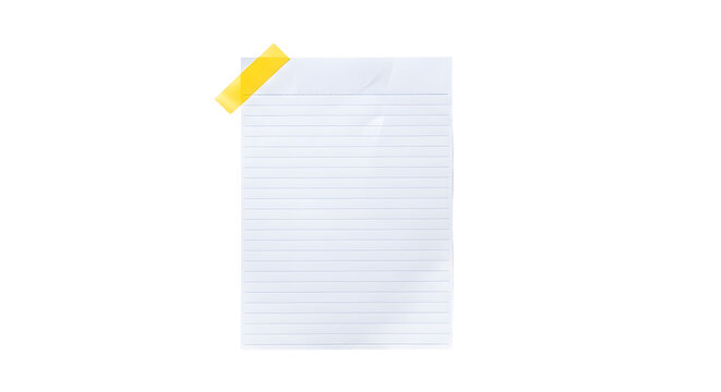 Empty lined white notepad paper with yellow adhesive tab as PNG element
