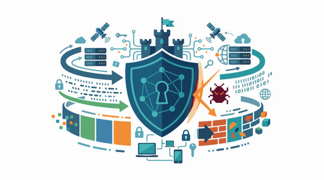 Digital security shield protecting data from viruses and cyber threats