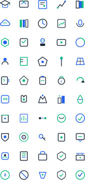 50 Trending Technology Icon Set, EdTech Future of Work, Clean Energy Sustainability and Cyber Security Vector Line Icons