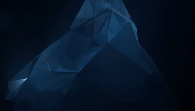 Abstract low poly mountain peak in deep blue tones against dark background