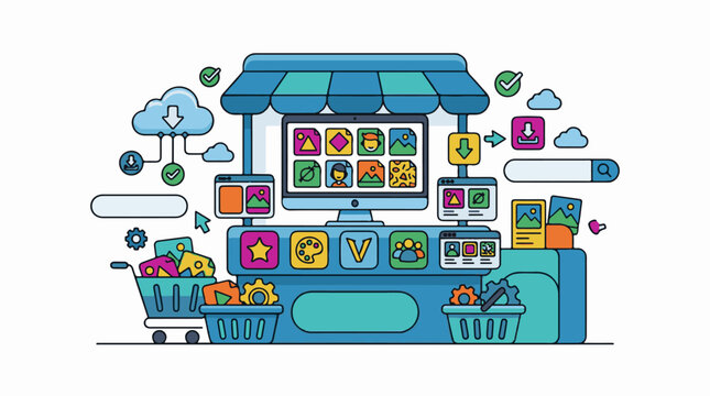 Digital storefront displaying online services files and shopping cart