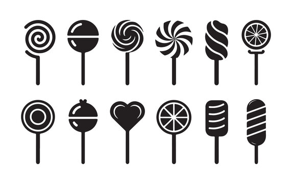 Hard Candy and Lollipop Vector Icon Collection Featuring Round Heart and Citrus Designs