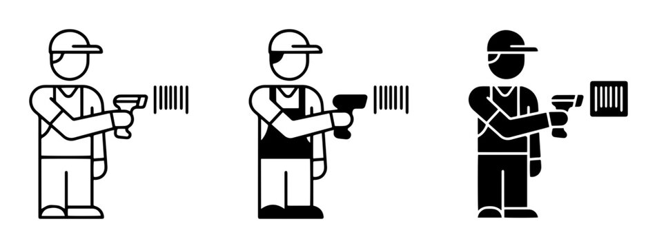 Barcode Scanner Icons, Retail Worker Scanning Product, Inventory Management, Warehouse Operations, E-commerce Logistics, Data Capture Set