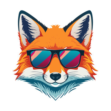 Fox face with colorful sunglasses vector illustration