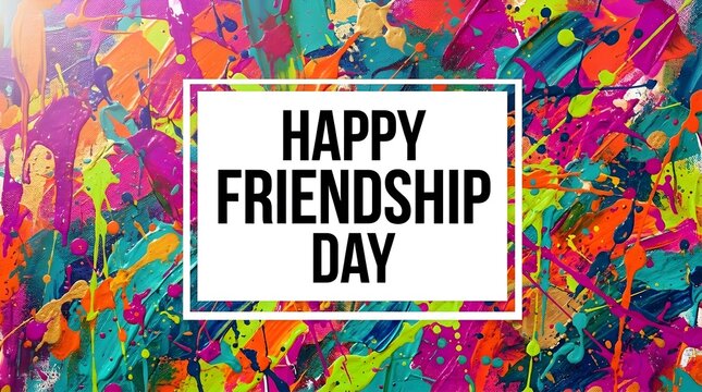 Happy friendship day typography with vibrant paint splatter background
