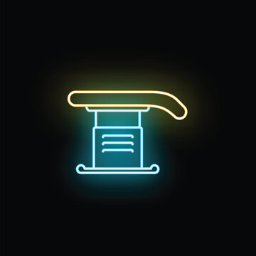 Gymnastics vaulting table line icon glowing on a dark background
