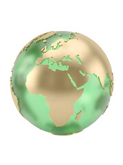 Naklejka premium 3D Gold Earth Globe on White Background