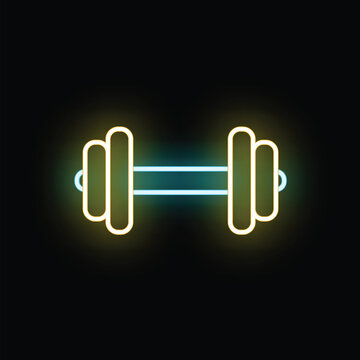 Glowing neon dumbbell showing strength and workout