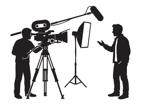 Camera Crew Preparing for Filming with Equipment and Lighting Setup Featuring Film, Director, Cinematographer with Microphone and Tripod Elements