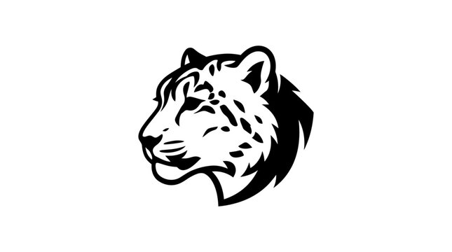 Minimalist black and white graphic illustration of a snow leopard head profile.