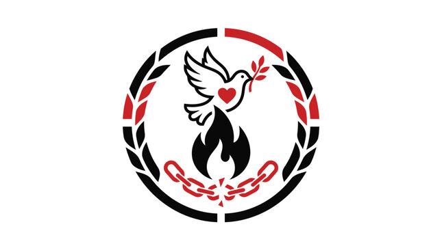 Dove of Peace Symbol with Broken Chains and Burning Flame