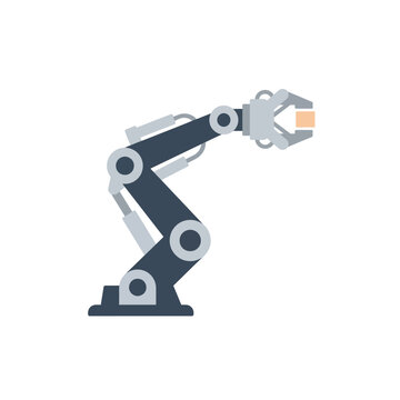 Industrial robotic arm icon for factory automation and manufacturing process vector illustration
