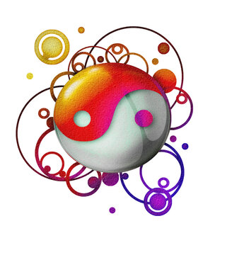 Colorful Yin Yang Symbol With Circular Designs and Patterns in a Dynamic Composition