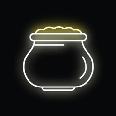 Obraz premium Pot of gold displaying glowing neon light on black background
