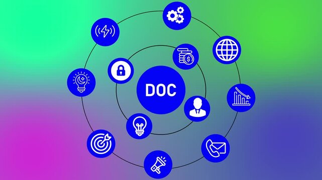 Business Secure Blue Doc Button Click Animation with Computer Mouse on Gradient Background, Cyber Security Protection and Digital Safety Concept.