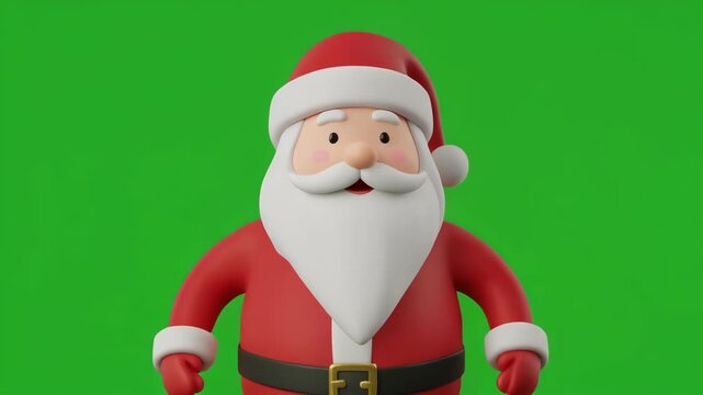Animated Santa Claus waving hello in front of a festive green screen background with cinematic motion