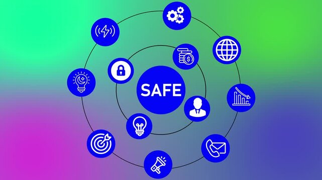 Business Secure Blue Safe Button Click Animation with Computer Mouse on Gradient Background, Cyber Security Protection and Digital Safety Concept.