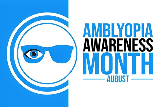 Amblyopia Awareness Month August Eye Patch Vision Care Campaign Typography Banner, Pediatric Eye Health Vector Illustration