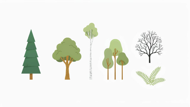 A set of various trees and foliage on a white background