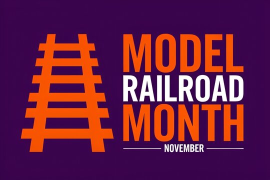 Model Railroad Month Banner, Miniature Railway Hobby, Train Track Illustration, November Celebration Template
