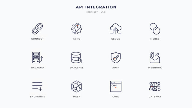API integration icon set for software development and technology  web services and application programming interface symbols